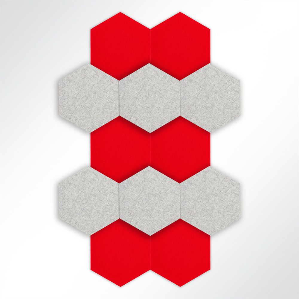 Artikelbild QP Schallabsorber Basotect® Hexagon-Set 12-teilig à 290mm Grau, Rot
