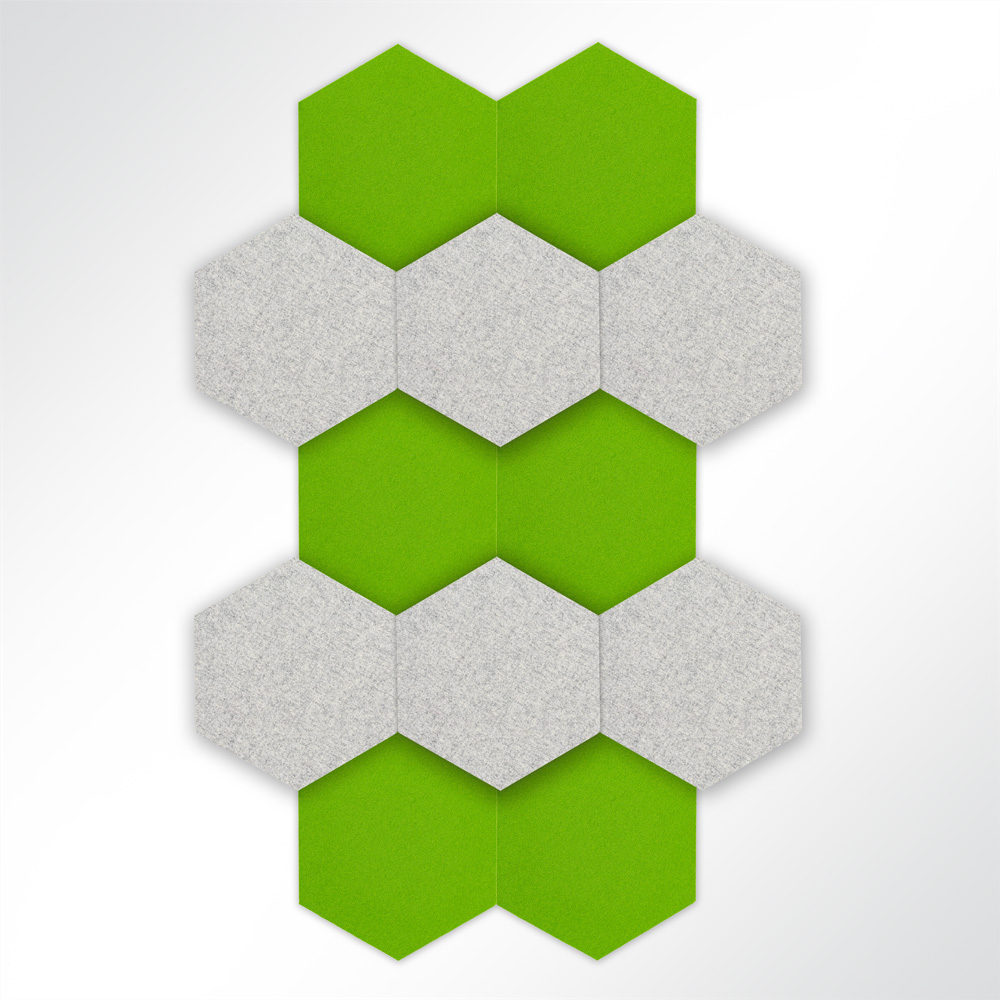 Artikelbild QP Schallabsorber Basotect® Hexagon-Set 12-teilig à 290mm Grau, Grün