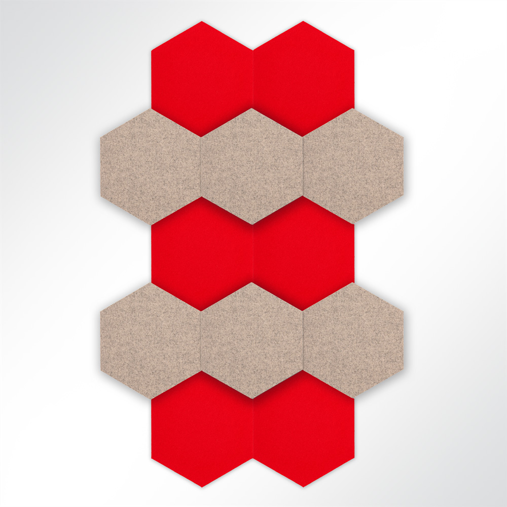 Artikelbild QP Schallabsorber Basotect® Hexagon-Set 12-teilig à 580mm Braun, Rot