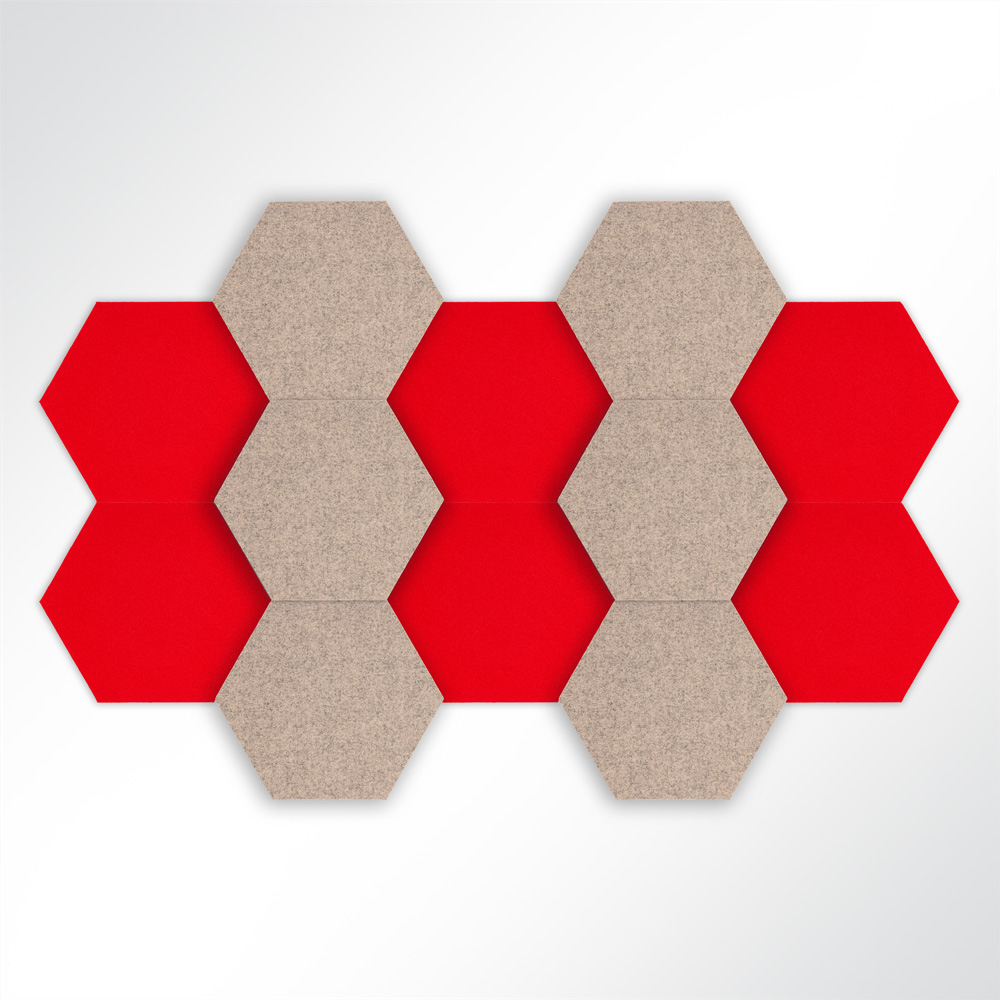Artikelbild QP Schallabsorber Basotect® Hexagon-Set 12-teilig à 580mm Braun, Rot