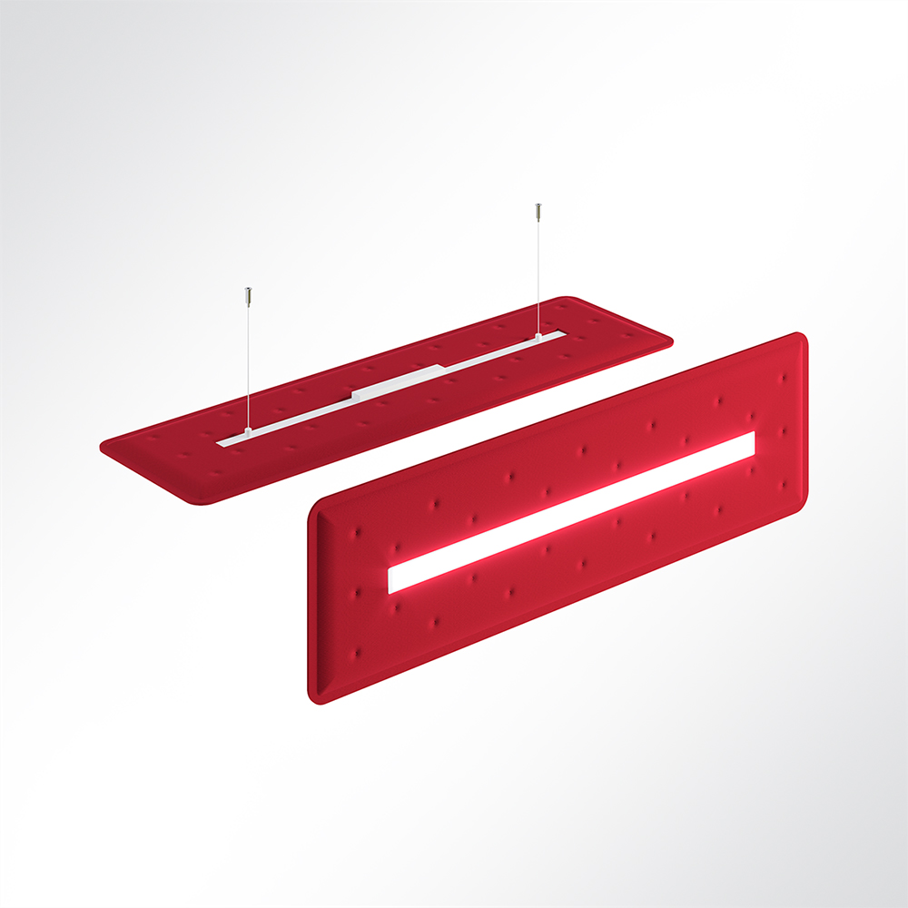 Artikelbild QP Flat Single Akustikpaneele 140x40cm 4000K LED 28 Watt Licht und Abhängeset Rot 0231 28 Watt