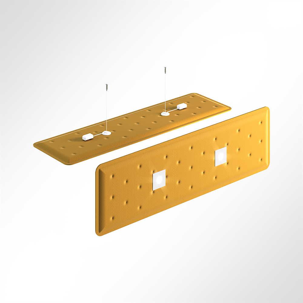 Artikelbild QP Flat Single Akustikpaneele 140x40cm 2 x 4000K 14 Watt LED Spot und Abhängeset Gelb 0053 14 Watt
