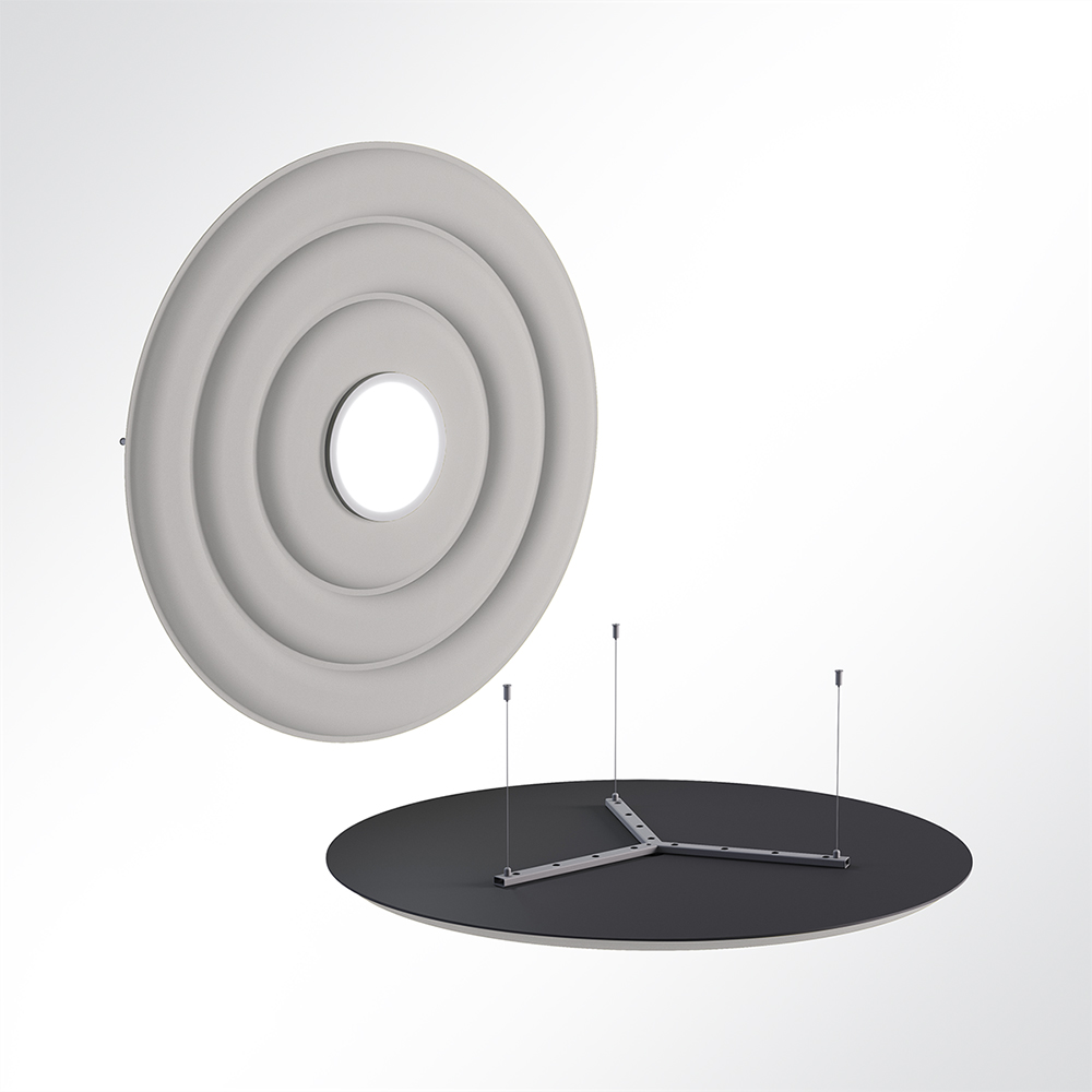 Artikelbild QP Circle Akustikpaneele Ø120cm 4000K 28 Watt LED Spot und Abhängeset Hellgrau 0643 28 Watt