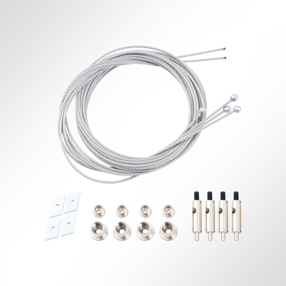 Artikelbild Abhängeset 4-fach für Akustikelemente mit Nutenstein M5 Drahtseil Ø1,5mm 1,5m