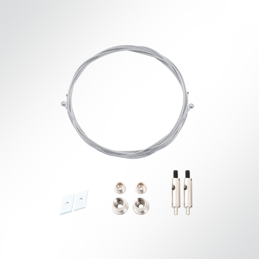 Artikelbild Abhängeset 2-fach für Akustikelemente mit Nutenstein M5 Drahtseil Ø1,5mm 1,5m