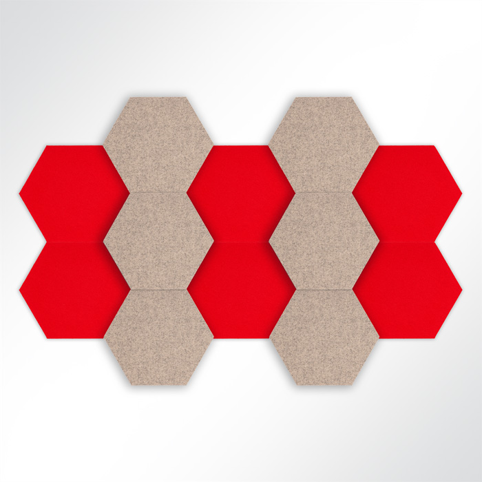 QP Schallabsorber Basotect® Hexagon-Set 12-teilig à 580mm Braun, Rot