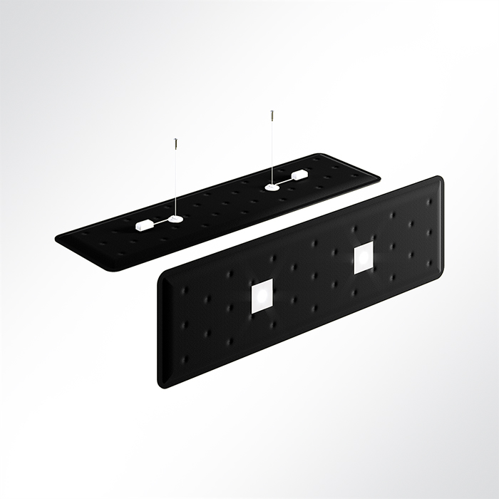 QP Flat Single Akustikpaneele 140x40cm 2 x 4000K 14 Watt LED Spot und Abhängeset Schwarz 0651 14 Watt