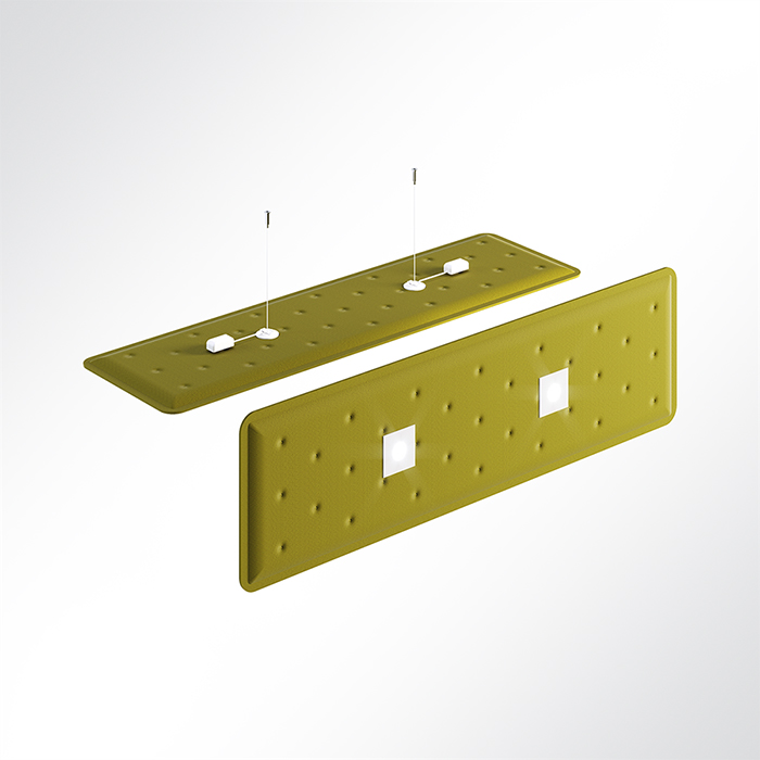 QP Flat Single Akustikpaneele 140x40cm 2 x 4000K 14 Watt LED Spot und Abhängeset Maigrün 0426 14 Watt