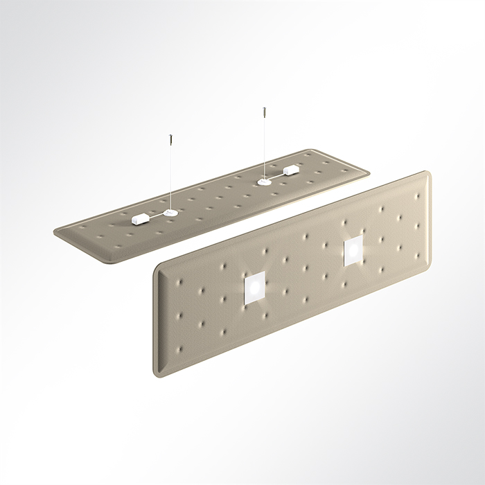 QP Flat Single Akustikpaneele 140x40cm 2 x 4000K 14 Watt LED Spot und Abhängeset Elfenbein 0532 14 Watt